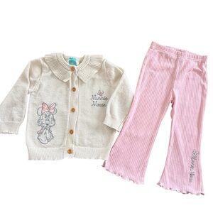 Disney Baby Minnie Mouse Cardigan & Pink Ribbed Leggings Set 18M Cute Outfit